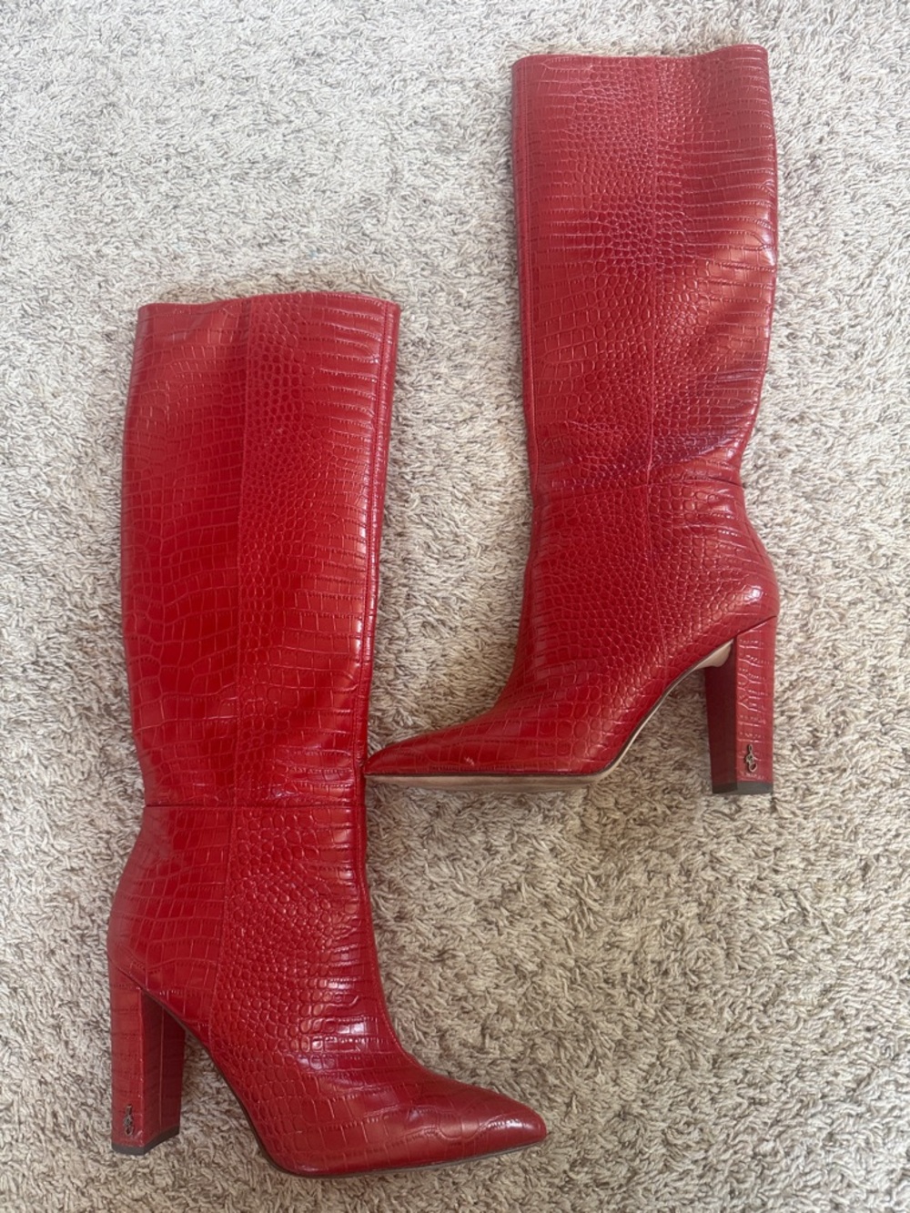 Sam Edelman Red Croc-Embossed Knee Boots